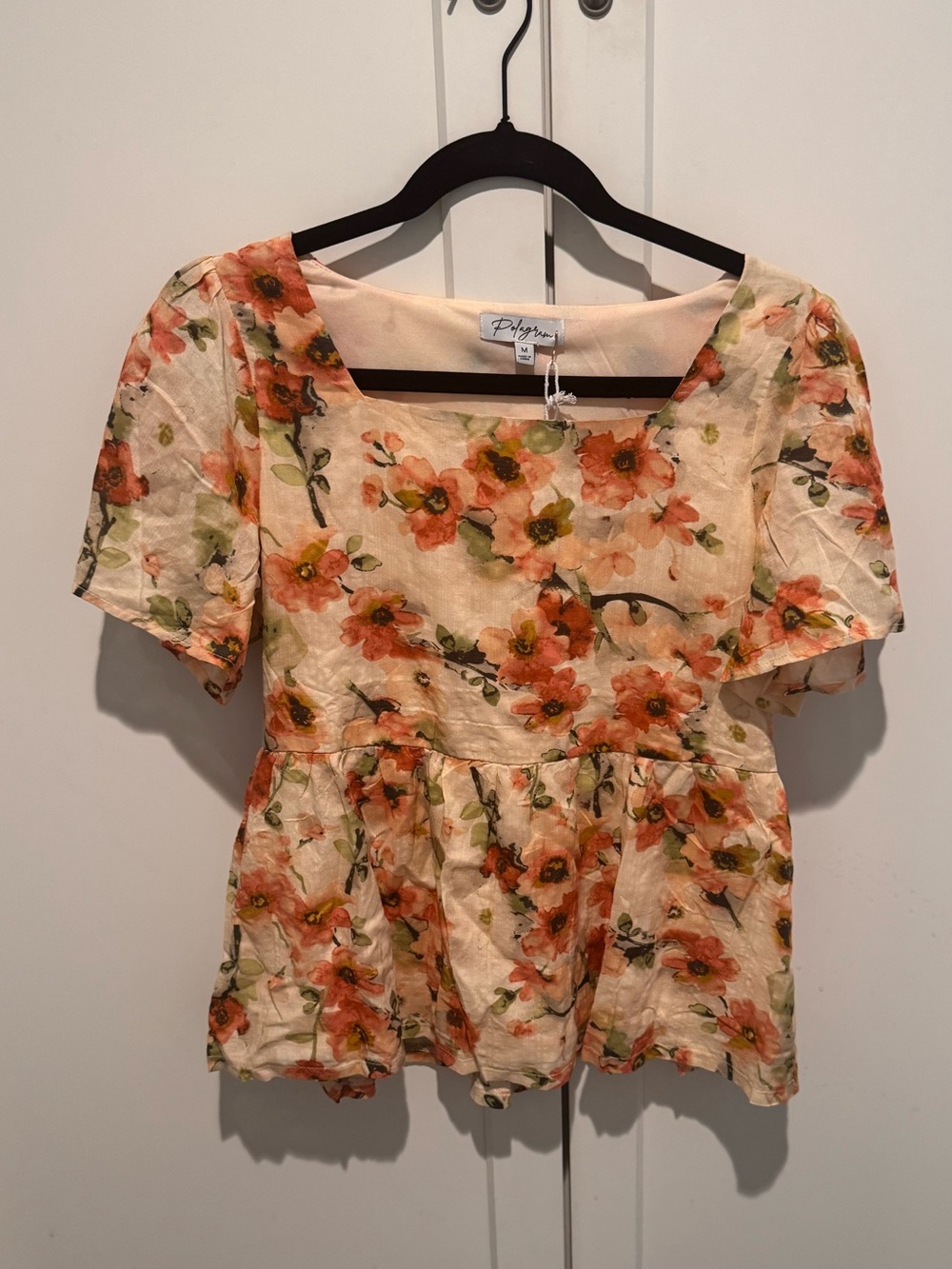 Polagram Floral Peplum Top in Peach Floral NWT Medium